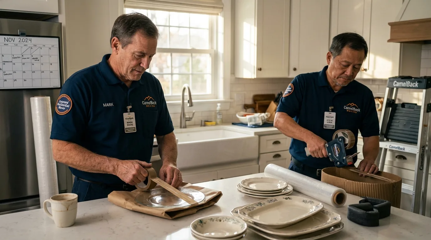 Professional crew packing kitchen dishware in Weston, OH